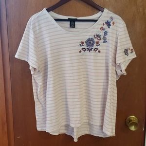 RxB floral embroidered pink white stripe T XXL